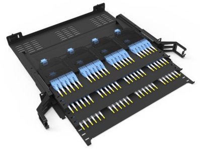 1U UHD MPO/MTP-LC Full Cover Fixed Rack Mount Fiber Optic Patch Panel 12 Cassettes