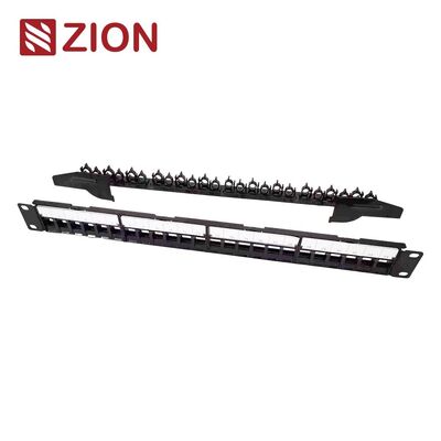 1U 24 พอร์ตแผงแพทช์เปล่าป้องกันพร้อมตัวจัดการสายเคเบิลแบบพับได้